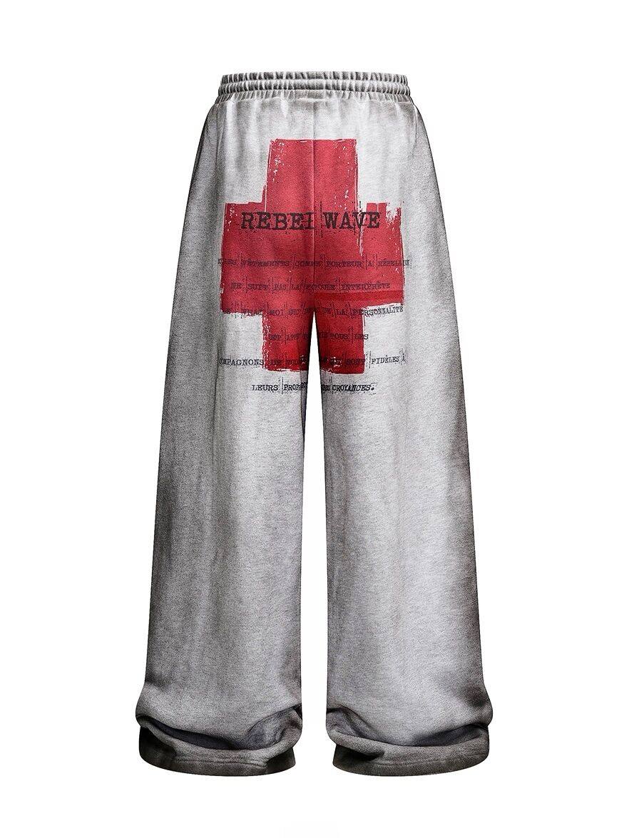 Distressed Reversible Slogan Sweatpants