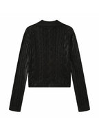 Waxed Cable Knit Sweater, Knit Outer Top with Multi-Zipper Design
