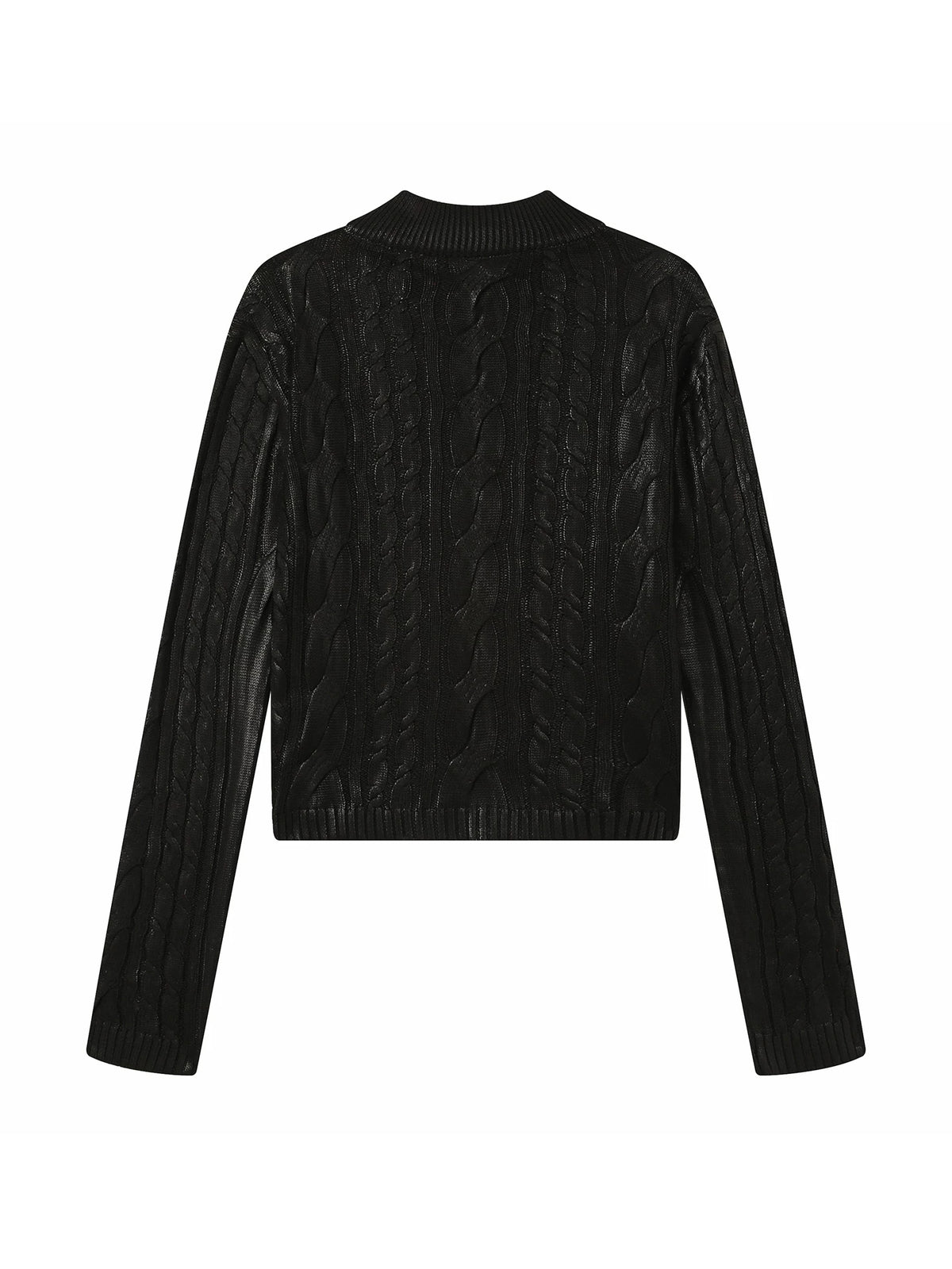 Waxed Cable Knit Sweater, Knit Outer Top with Multi-Zipper Design