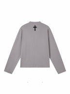 Printed Henley‑Collar Long‑Sleeve Long Polo Tee