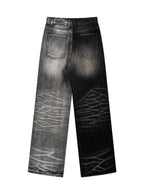 Two-Tone Washed Jeans, Yin-Yang Whisker Denim Pants