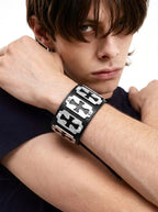 Genuine Leather Cross Blade Bracelet  Wristband 23cm