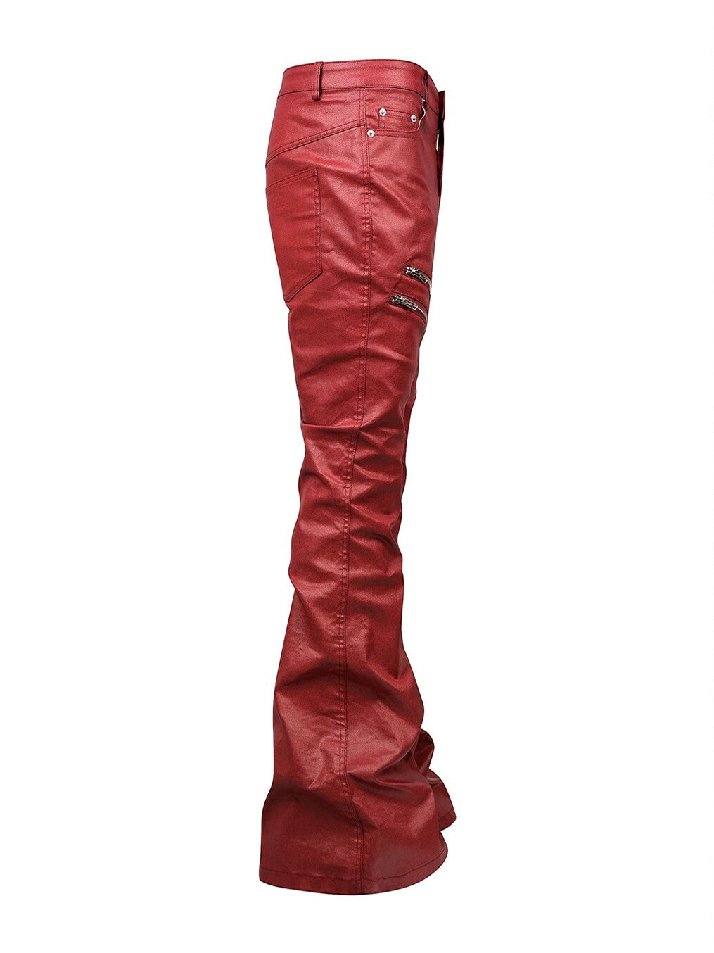 Liquid Metal Red Coated Waxed Flared Jeans