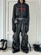 Double Waist Bag Structured Leather Pants