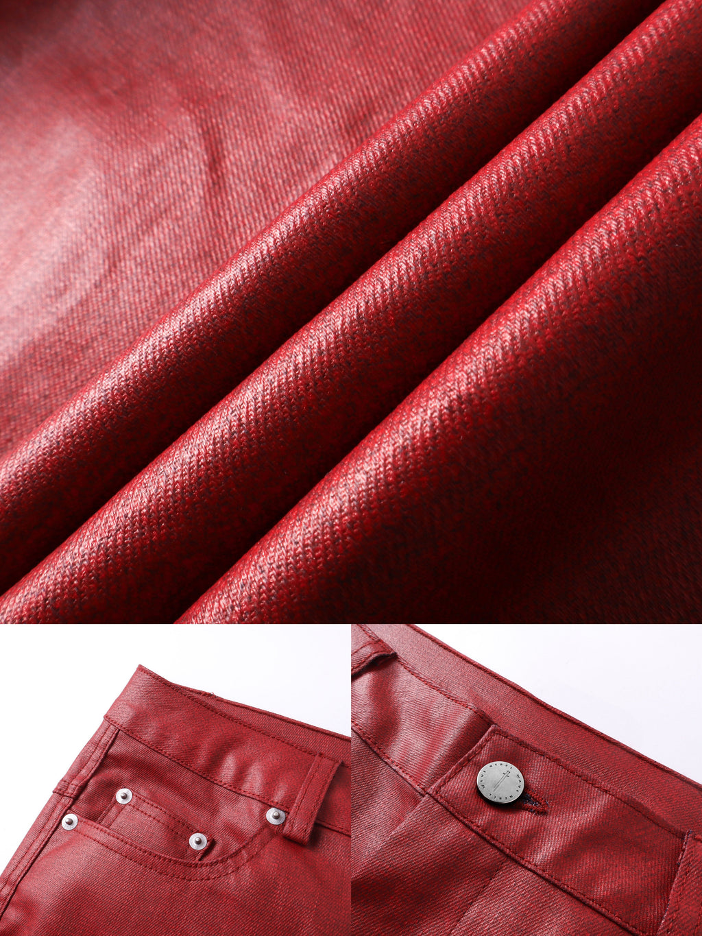 Liquid Metal Red Coated Waxed Flared Jeans