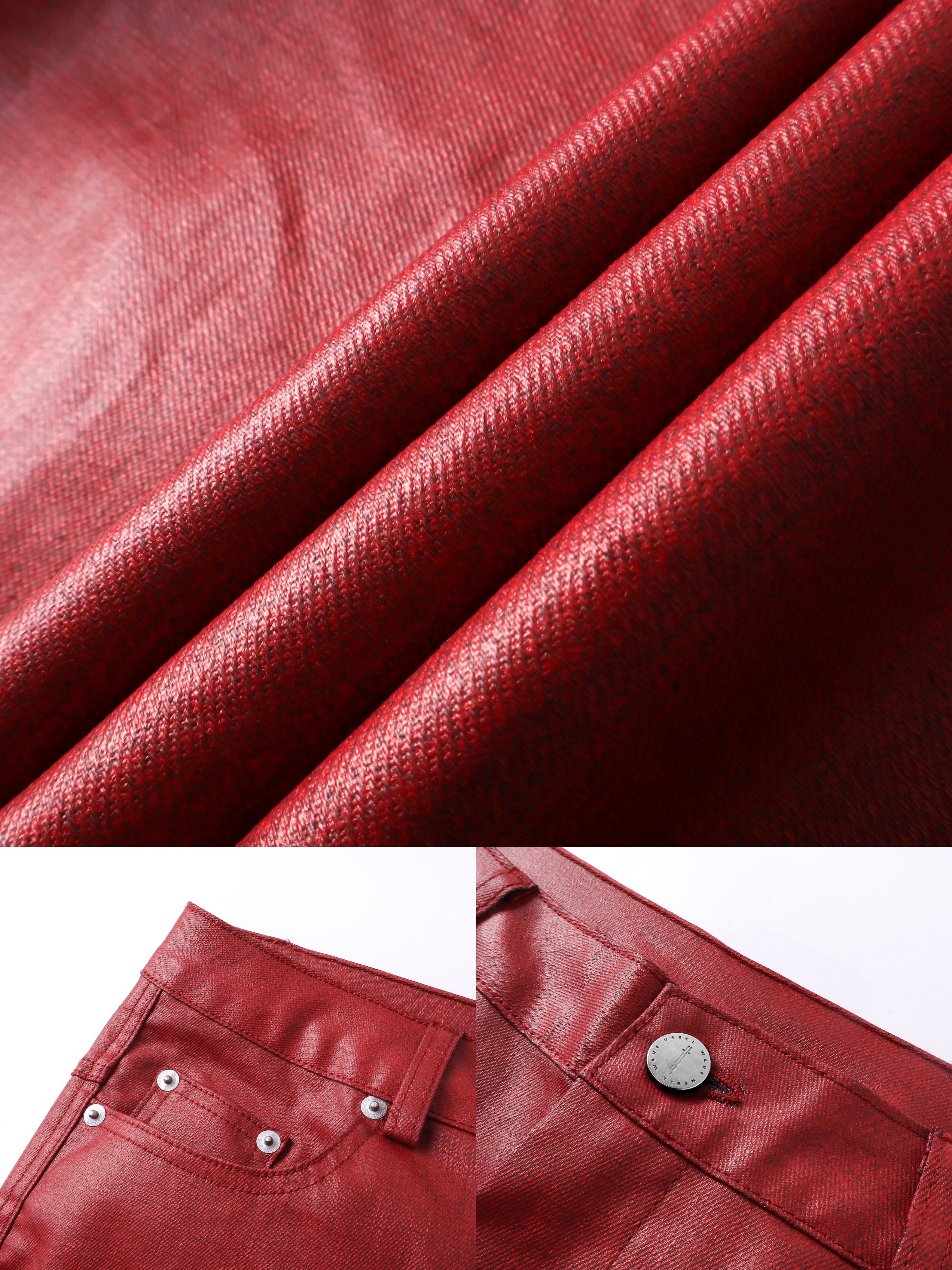 Liquid Metal Red Coated Waxed Flared Jeans
