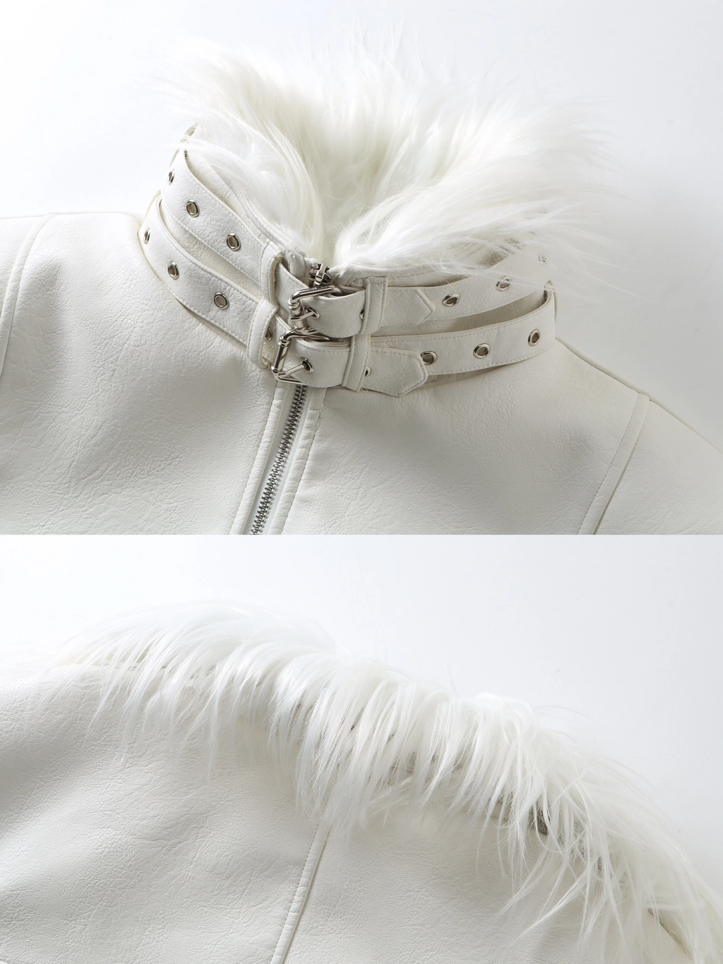 White Devil Fur Collar Leather Jacket
