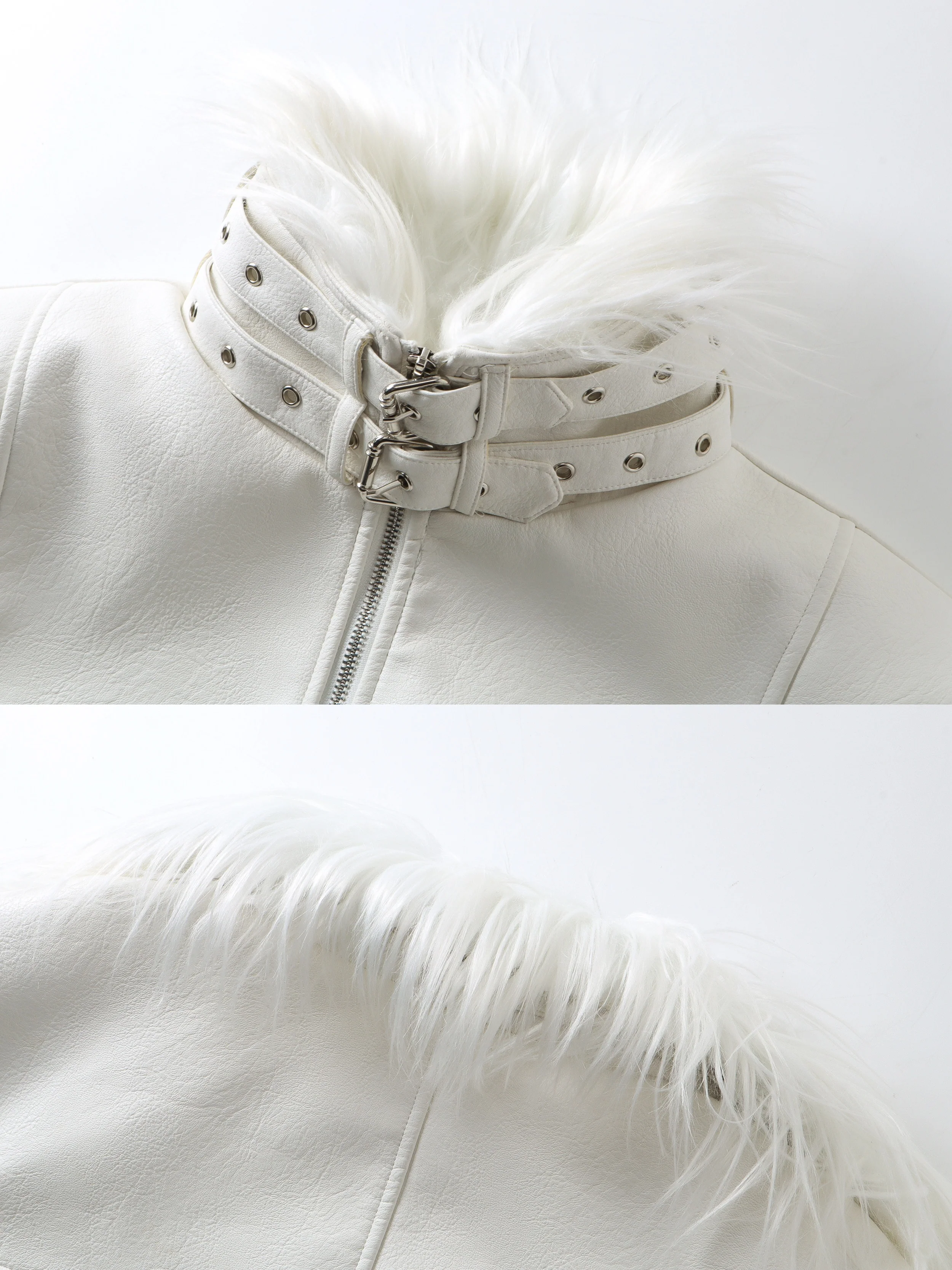 White Devil Fur Collar Leather Jacket