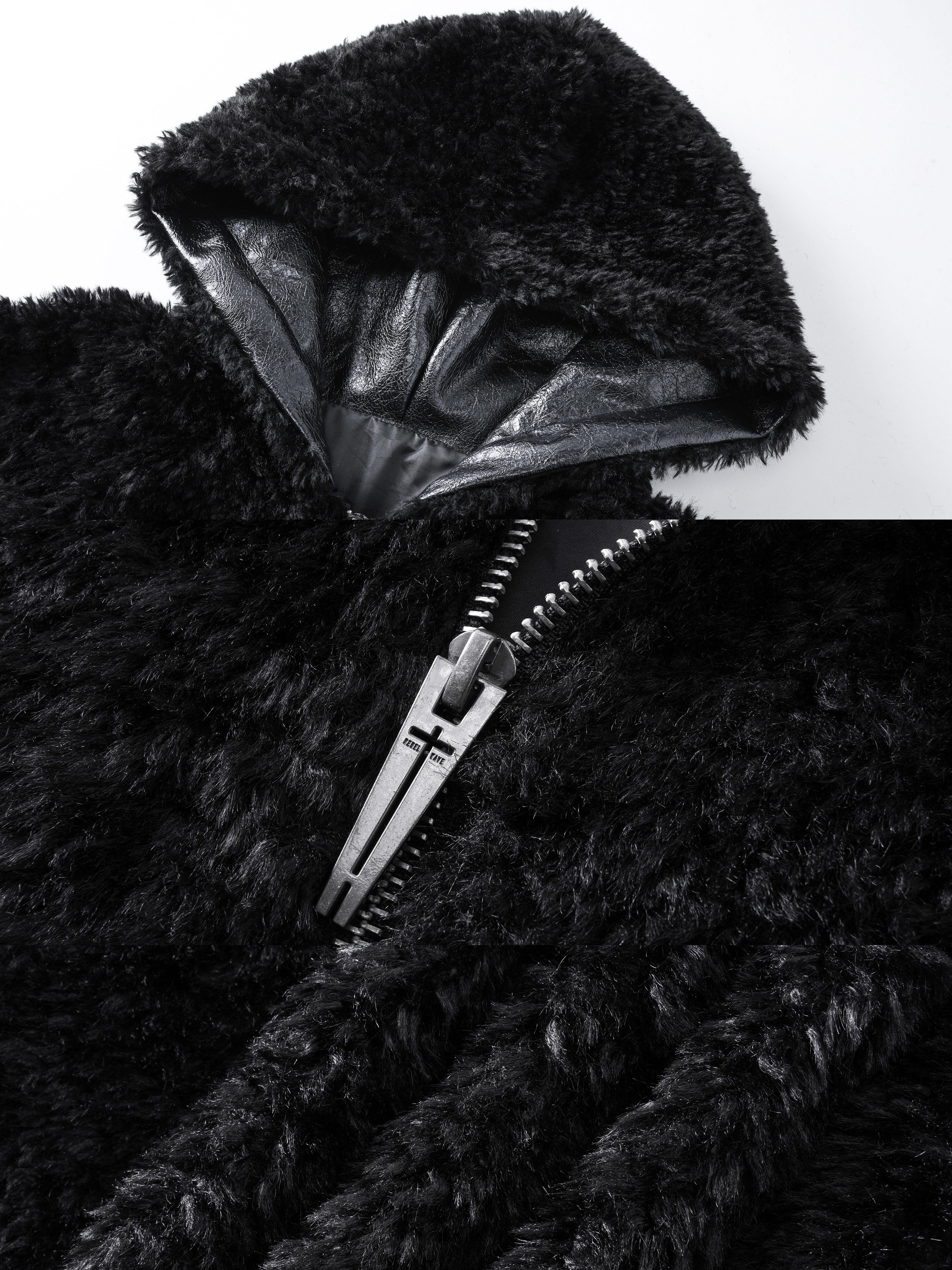 Faux Fur & Leather Hooded Jacket