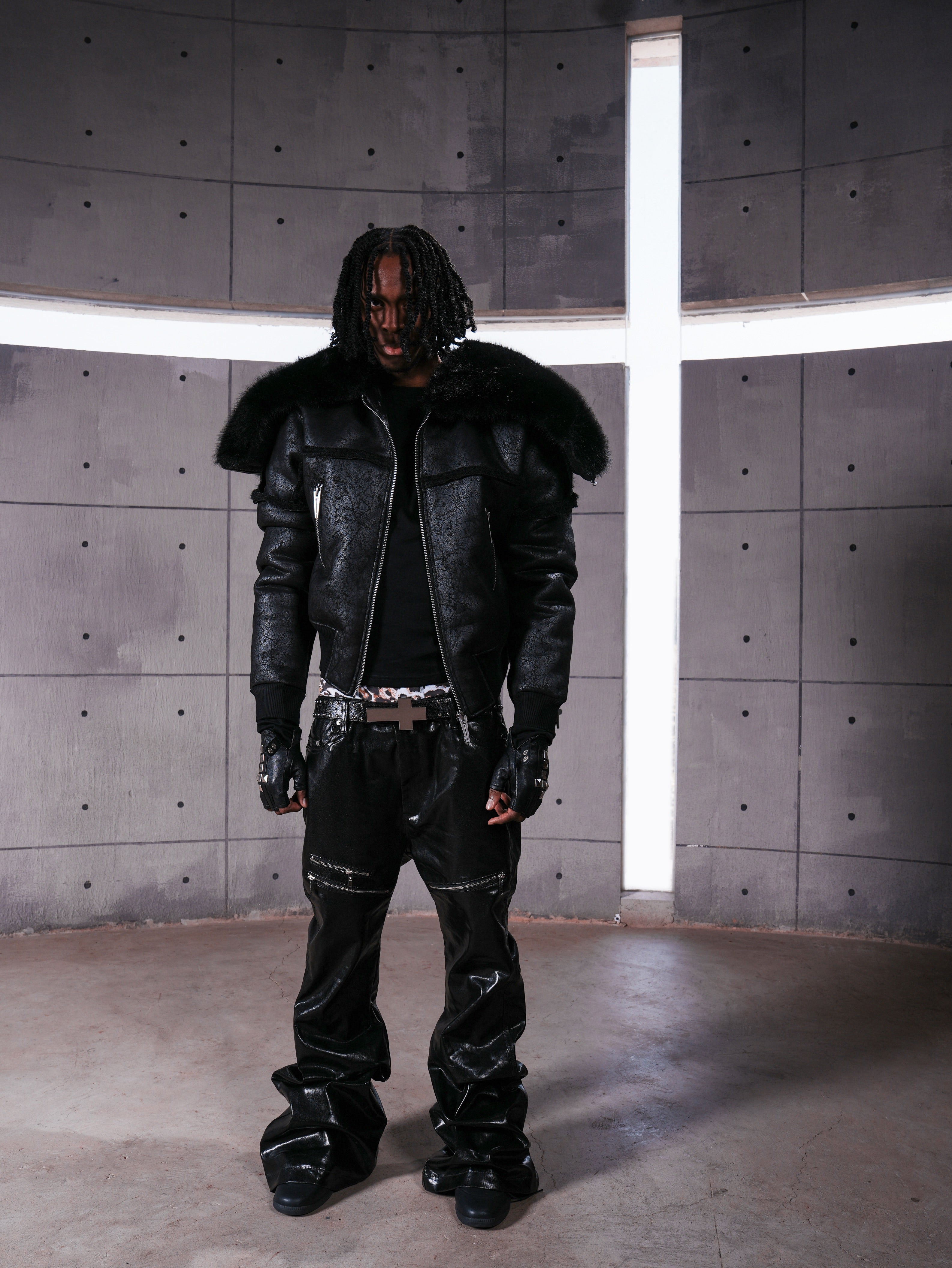 Multi-Zipper Fur Collar Fur Jacket