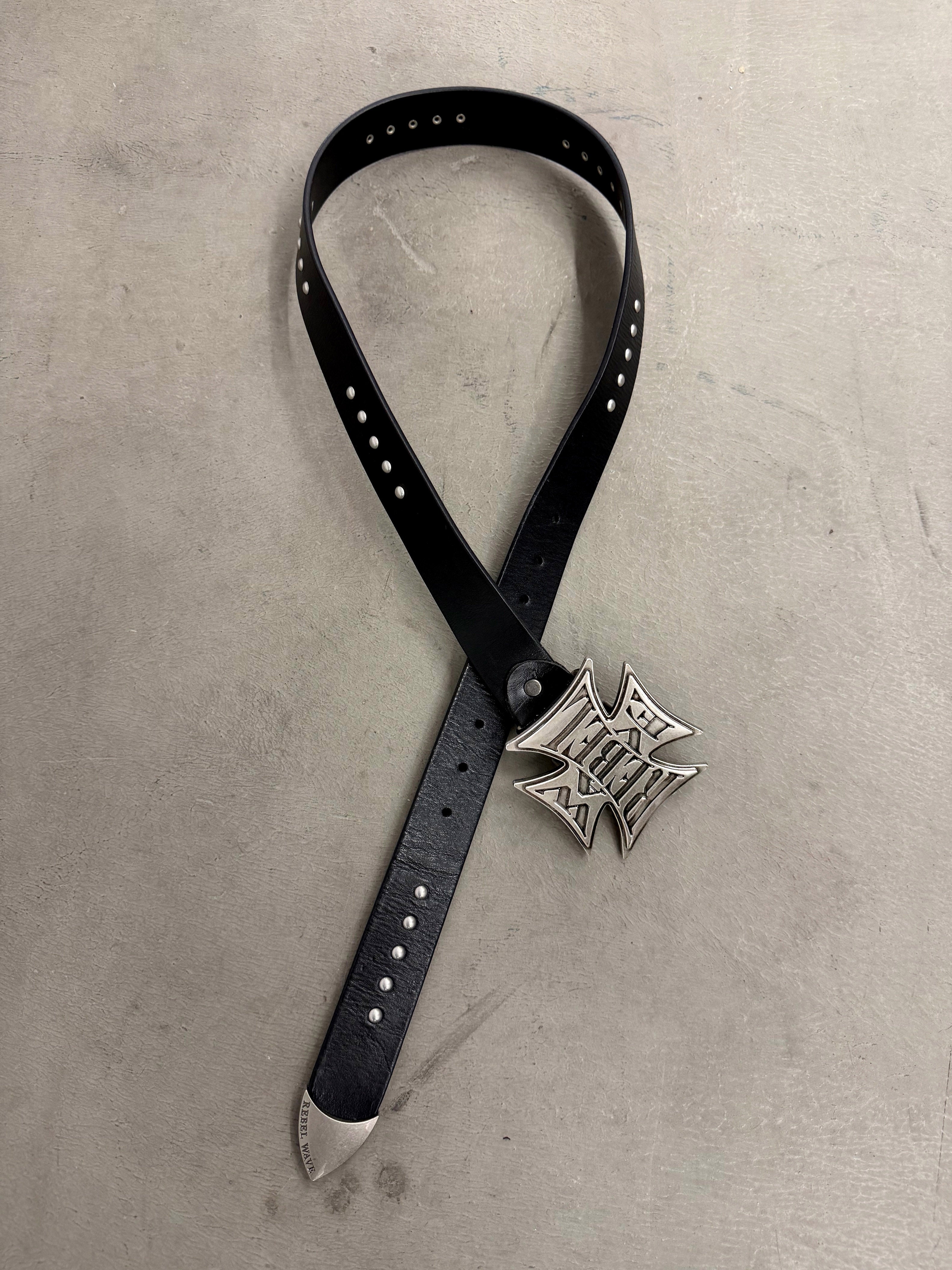Genuine Leather Belt with Cross Metal Studs