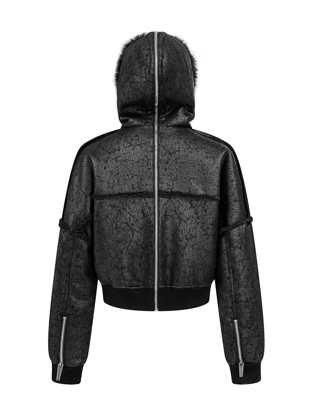Multi-Zipper Fur Collar Fur Jacket