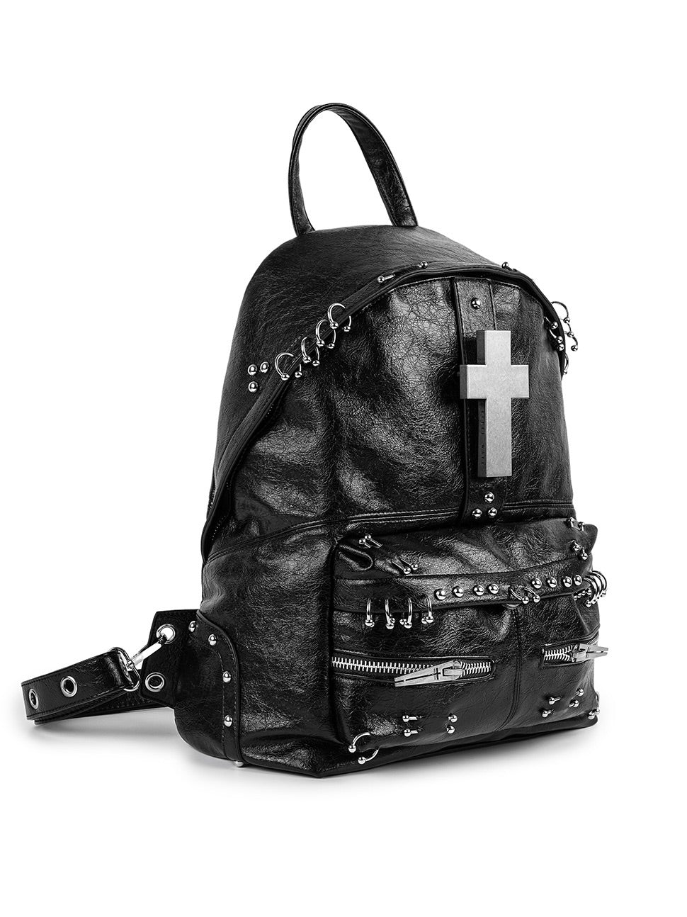 Cross-Shaped Cracked Leather Backpack