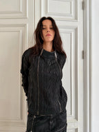 Waxed Cable Knit Sweater, Knit Outer Top with Multi-Zipper Design