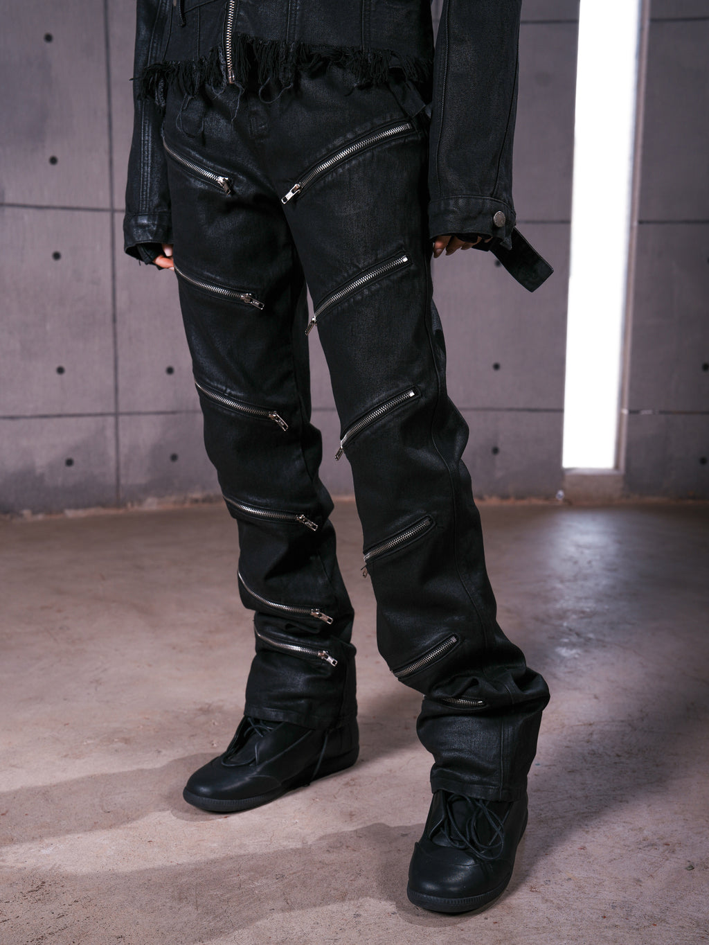 "ZIP" Multi-zipper Wax Pants