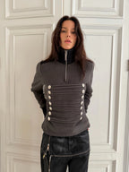 Napoleon Court Standing Collar Double-Breasted Terry Cloth Long Sleeve Jacket