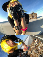 Half Finger Leather Gloves with Cross Studs