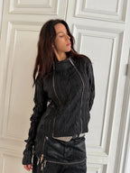 Waxed Cable Knit Sweater, Knit Outer Top with Multi-Zipper Design