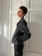 Suede Washed Distressed Jacket, Dirty Creased Denim Outerwear