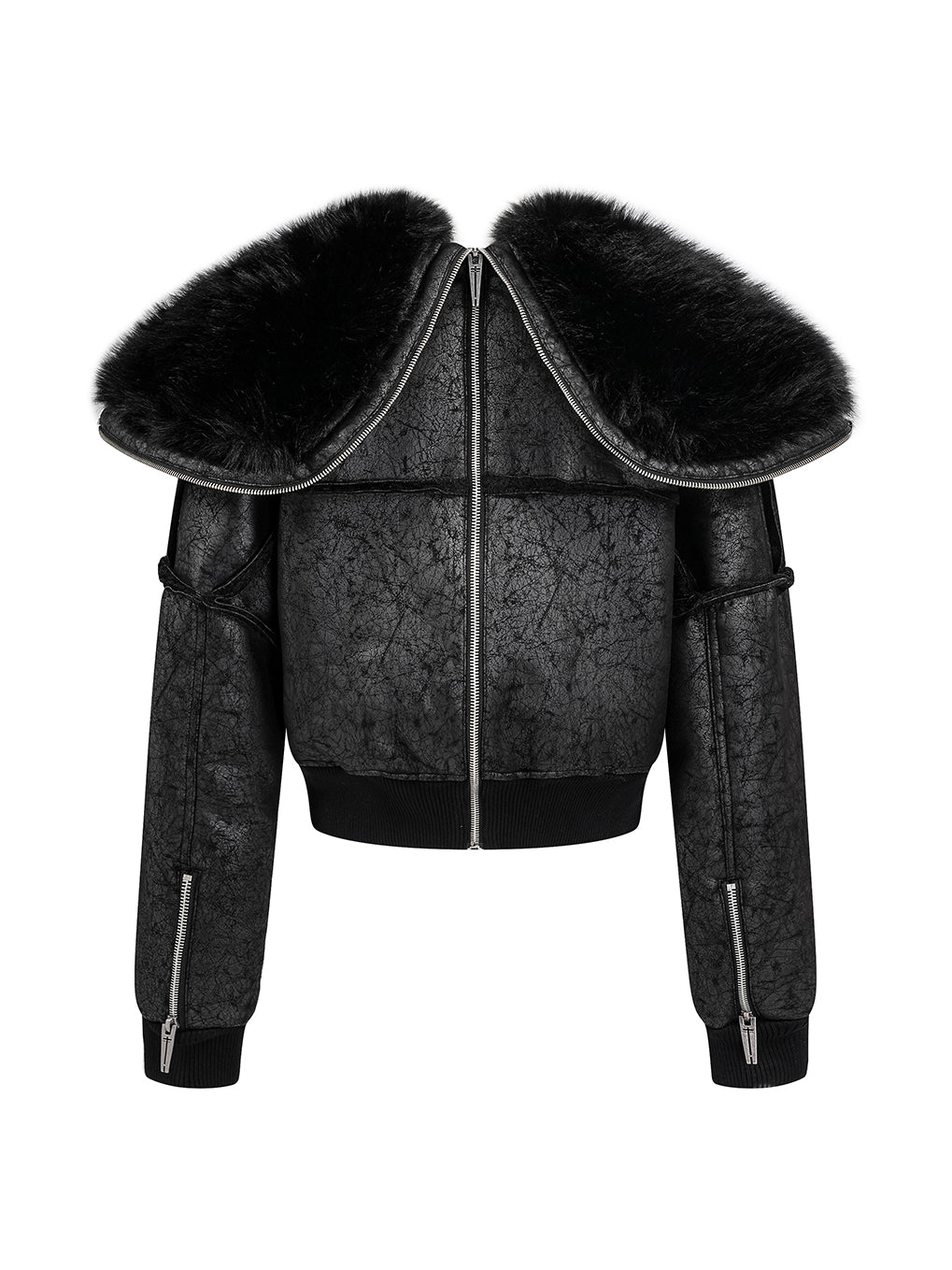 Multi-Zipper Fur Collar Fur Jacket