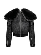 Multi-Zipper Fur Collar Fur Jacket