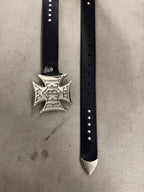 Genuine Leather Belt with Cross Metal Studs