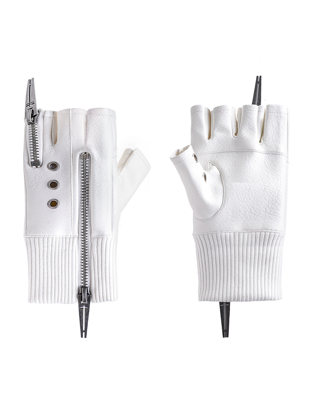 White Double-Zipper Layered Gloves