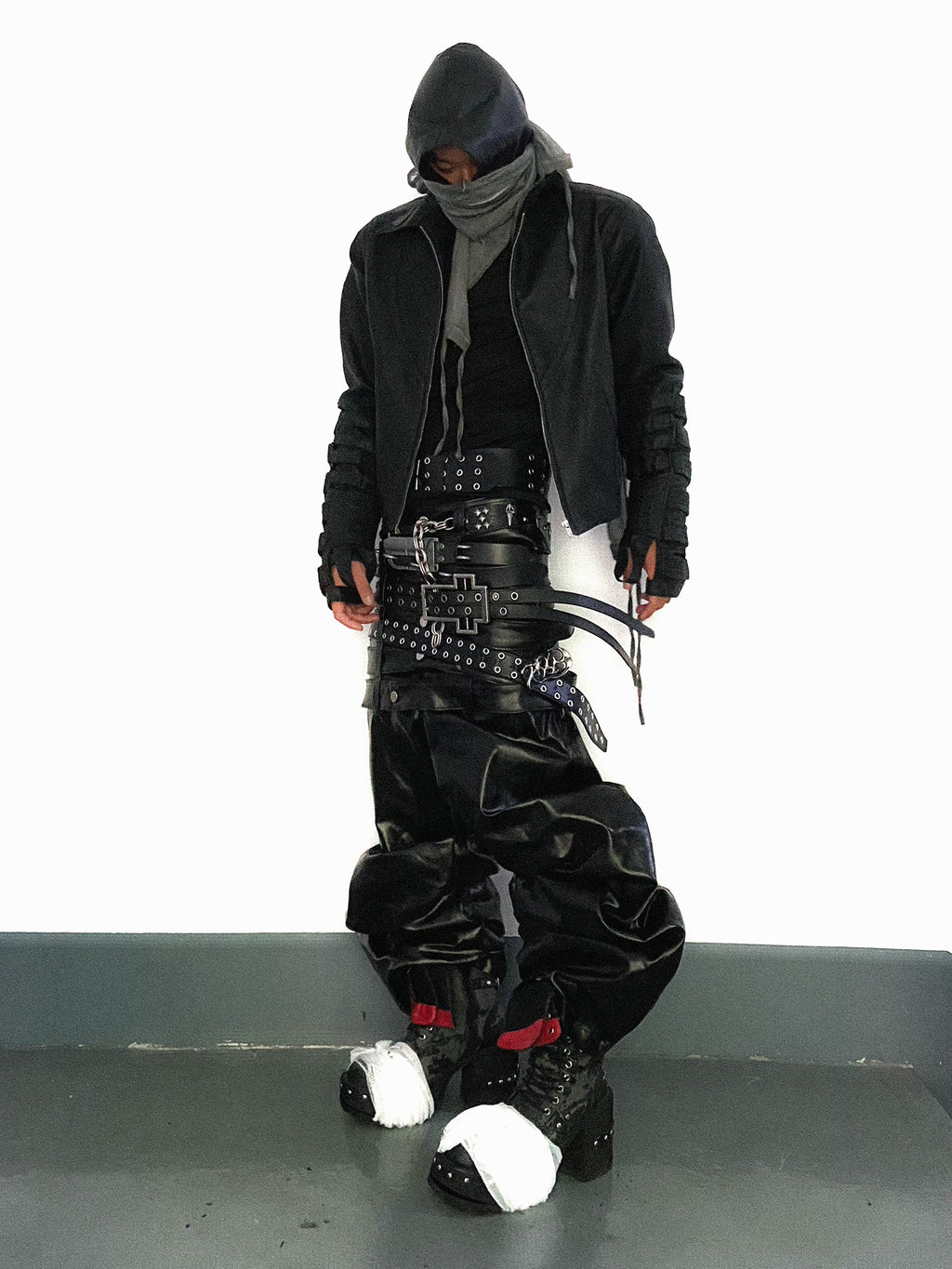 Multi-Waist Coated Biker Pants