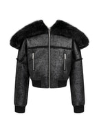 Multi-Zipper Fur Collar Fur Jacket
