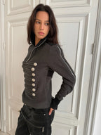 Napoleon Court Standing Collar Double-Breasted Terry Cloth Long Sleeve Jacket