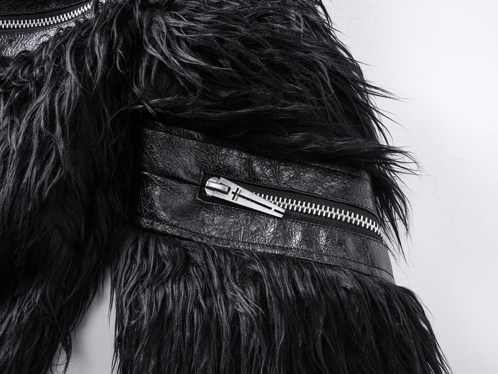 Faux Fur & Leather Zip Jacket
