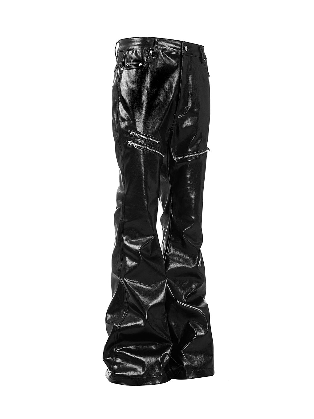 Liquid Metal Coated Wax Pants Flared Jeans