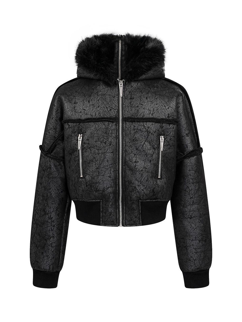 Multi-Zipper Fur Collar Fur Jacket