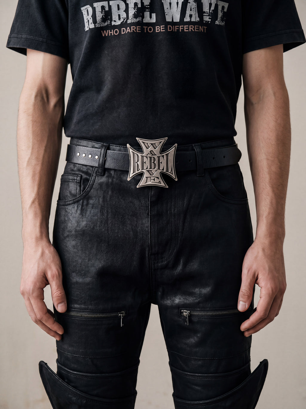 Genuine Leather Belt with Cross Metal Studs