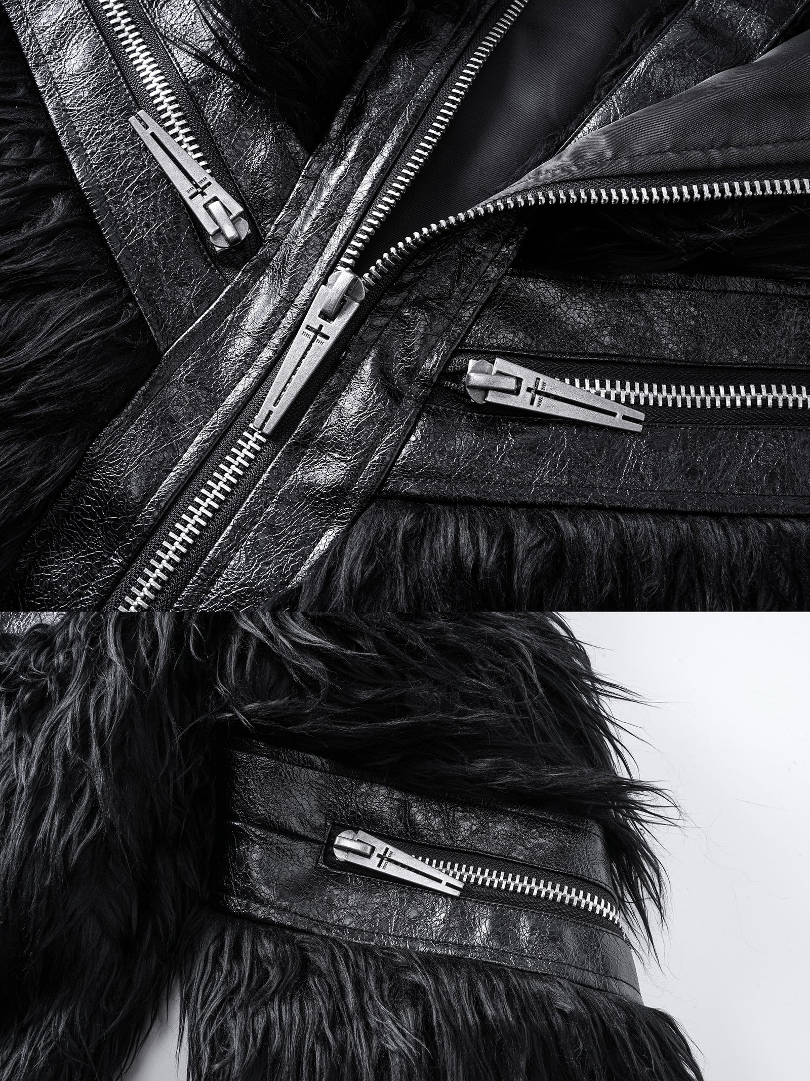 Faux Fur & Leather Zip Jacket