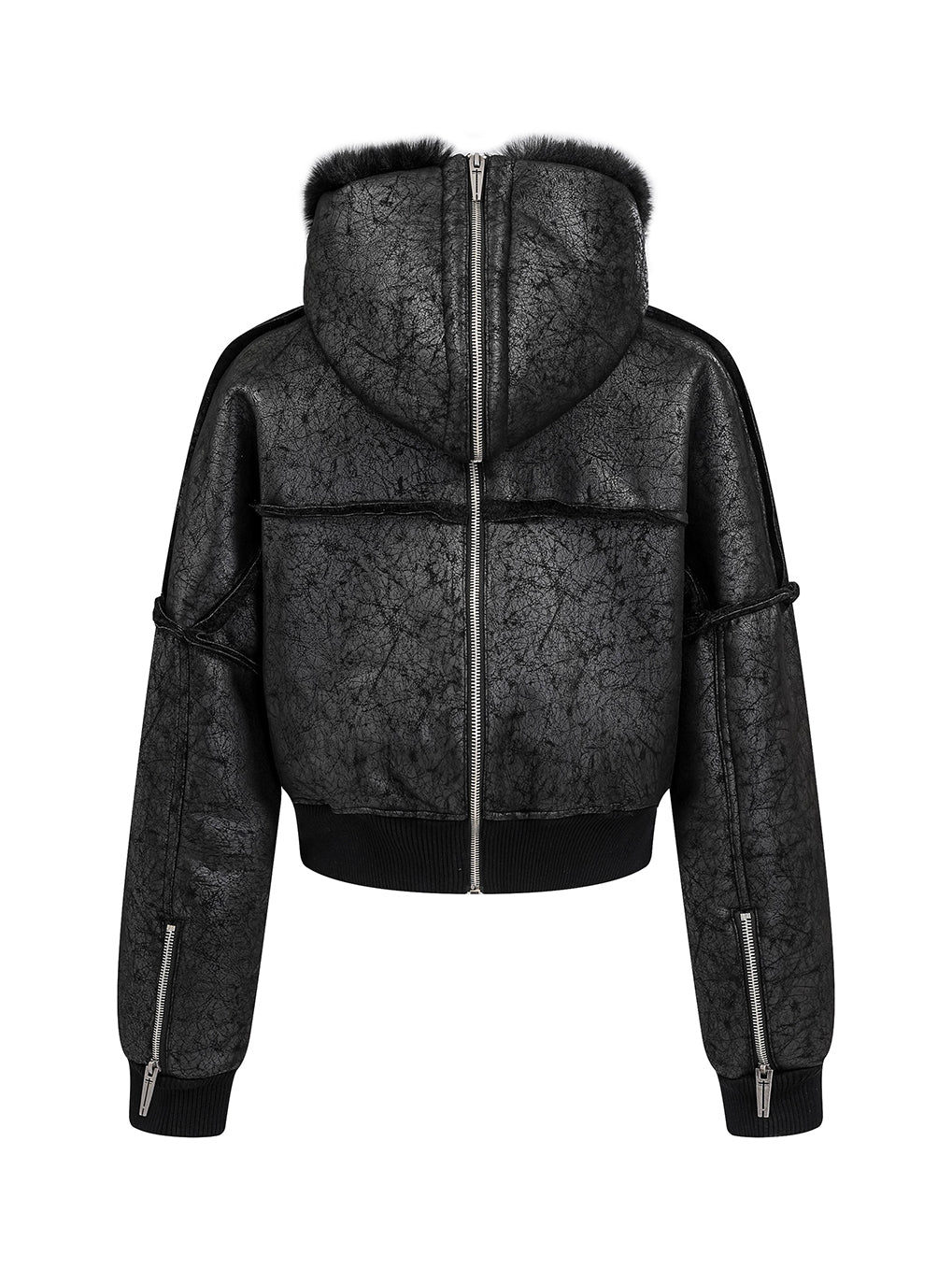 Multi-Zipper Fur Collar Fur Jacket