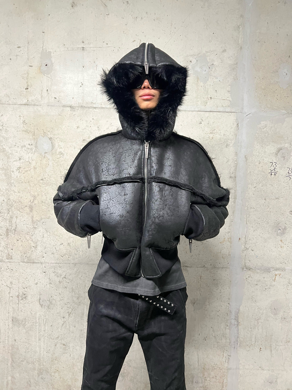 Multi-Zipper Fur Collar Fur Jacket