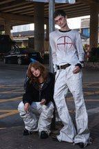 White Distressed Flare Denim Pants