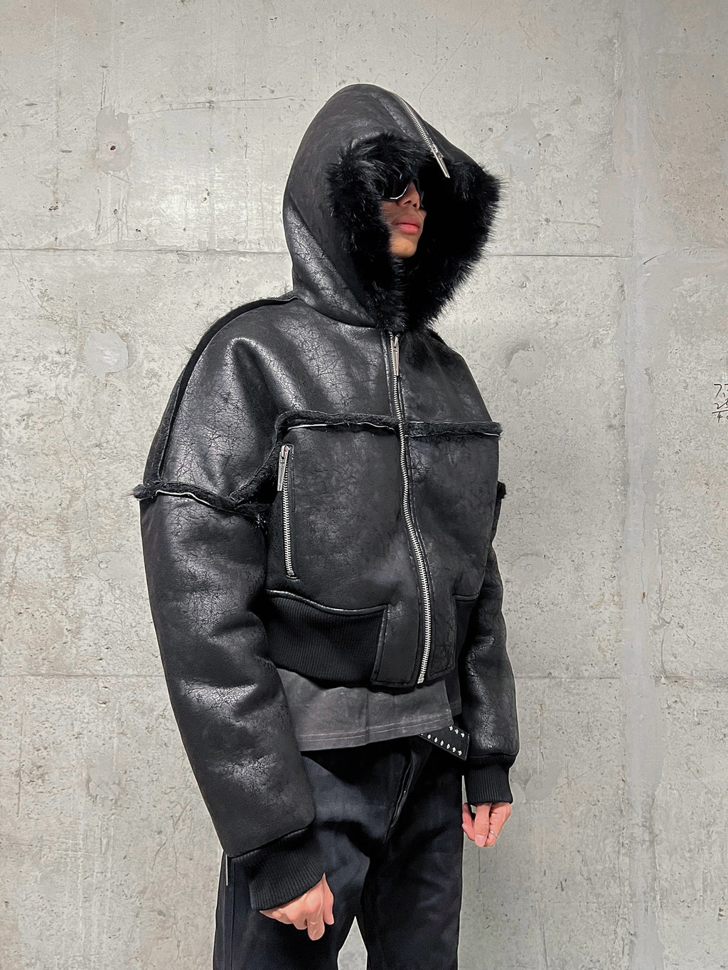 Multi-Zipper Fur Collar Fur Jacket
