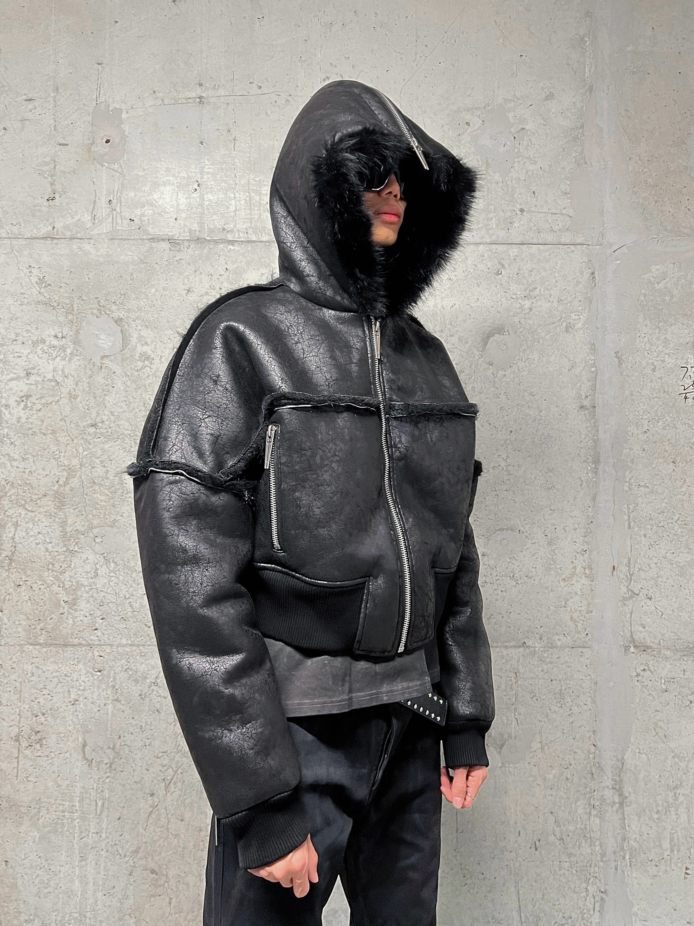 Multi-Zipper Fur Collar Fur Jacket
