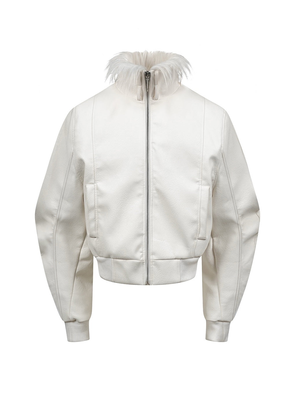 White Devil Faux Fur Collar Leather Jacket