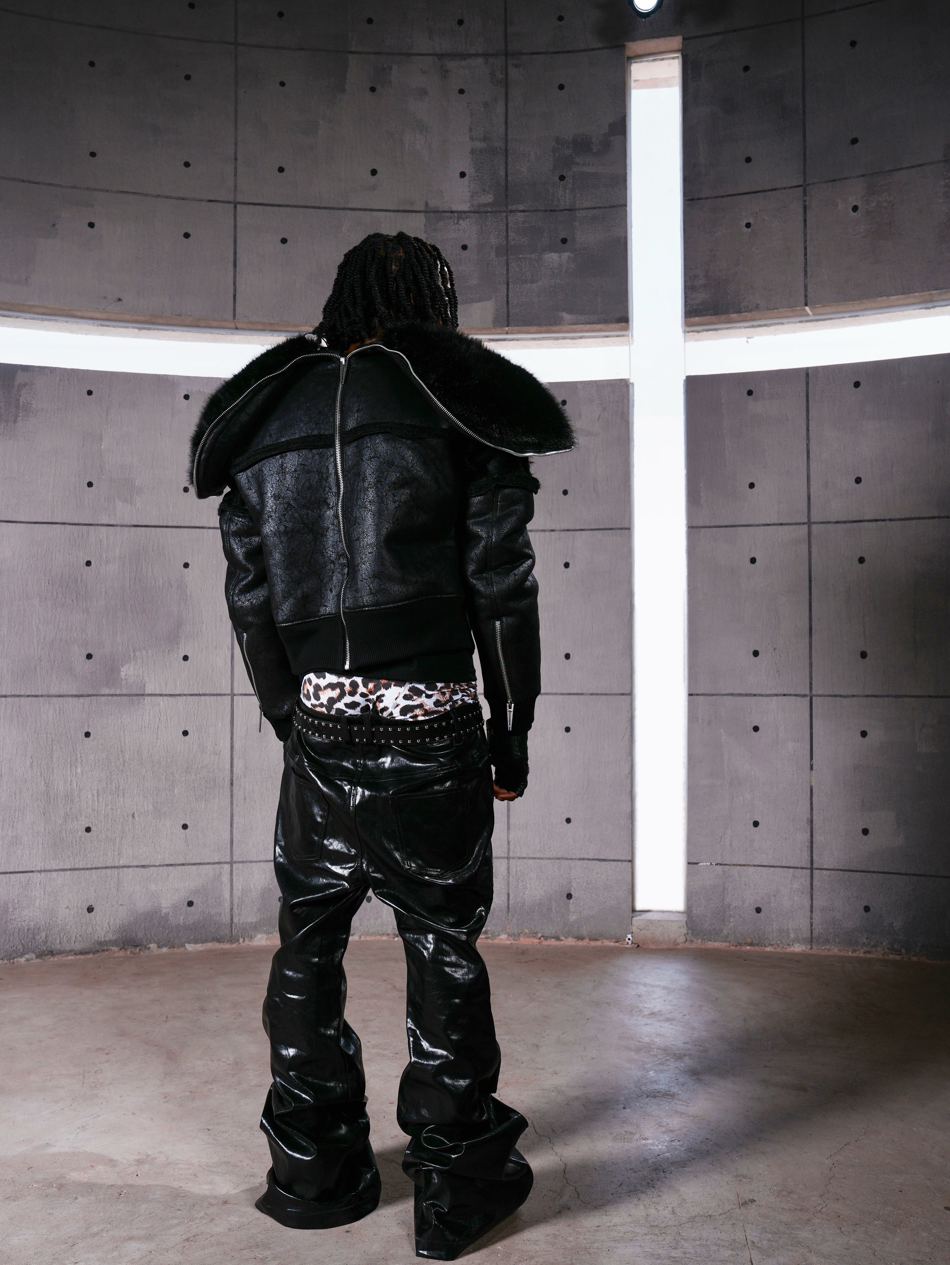 Multi-Zipper Fur Collar Fur Jacket