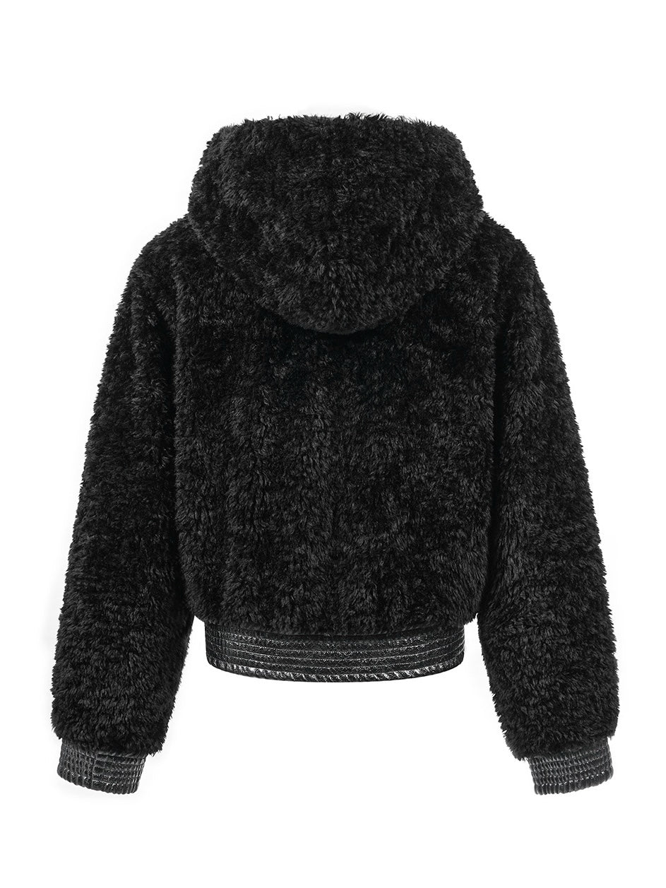 Faux Fur & Leather Hooded Jacket