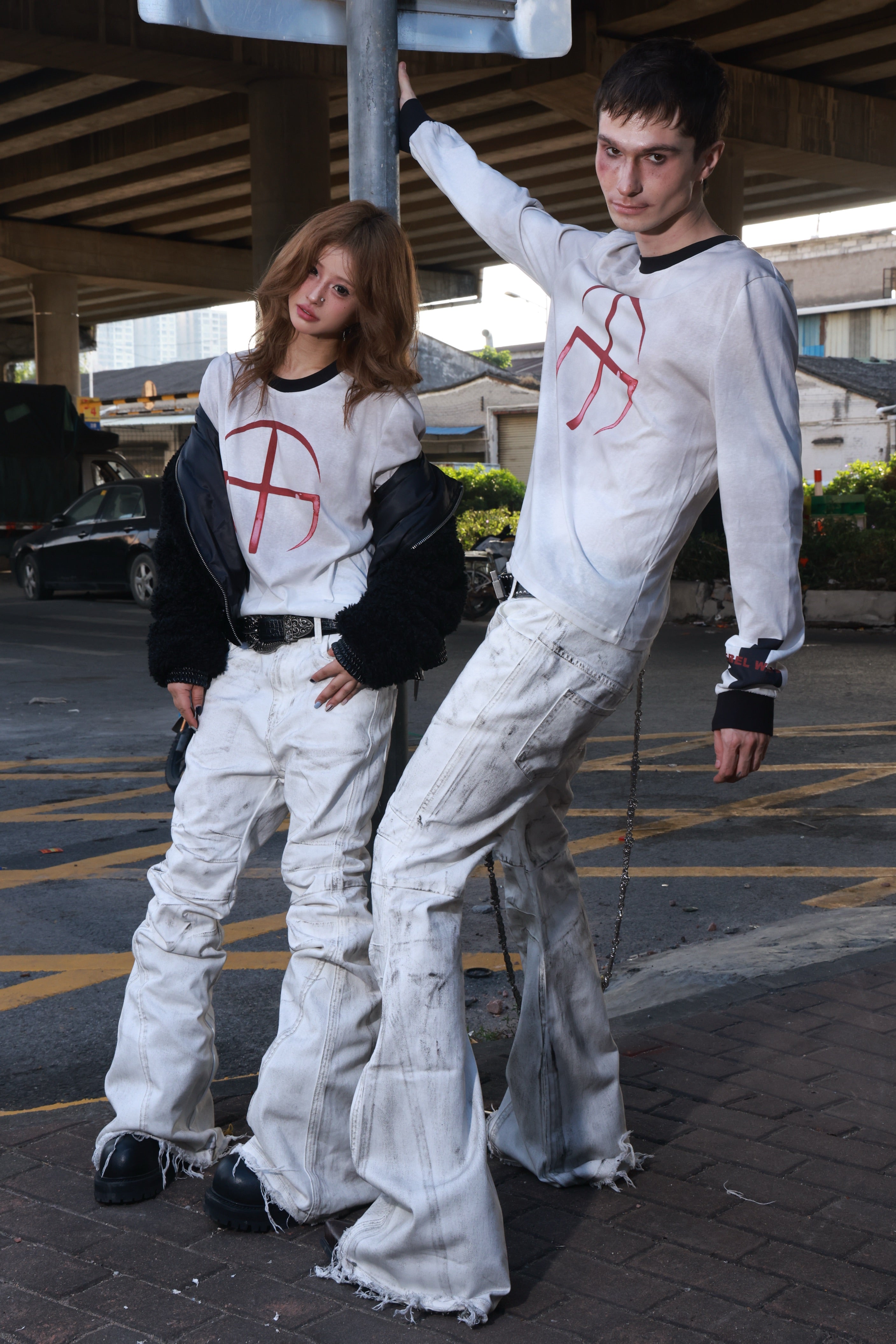 White Distressed Flare Denim Pants