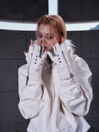 White Double-Zipper Layered Gloves