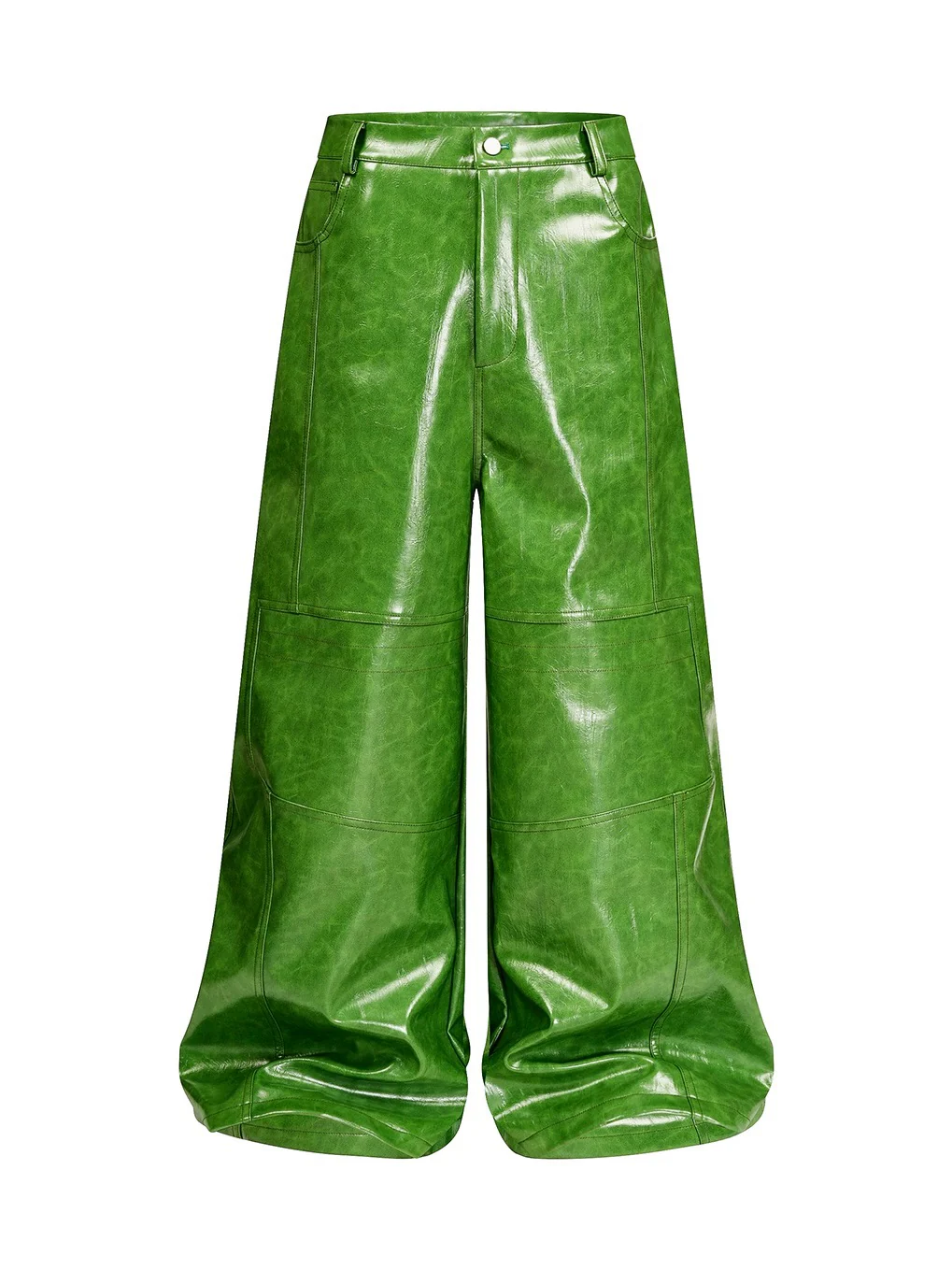 Green Liquid Leather Wide-Leg Pants
