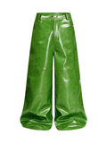 Green Liquid Leather Wide-Leg Pants