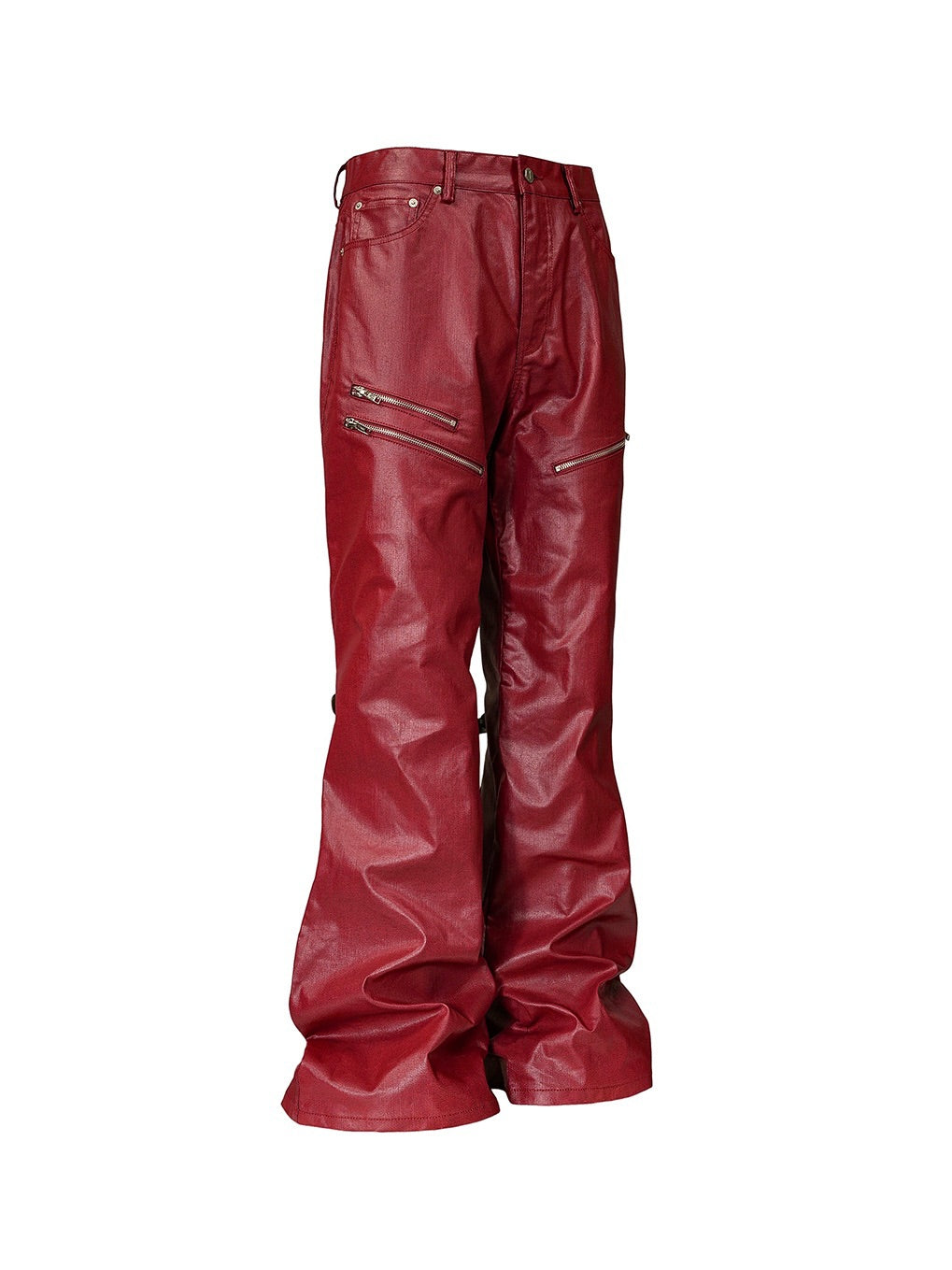 Red Coated Straight-Leg Waxed Jeans