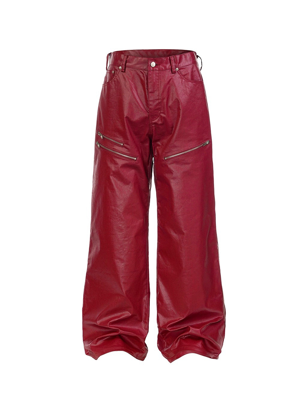 Red Coated Straight-Leg Waxed Jeans