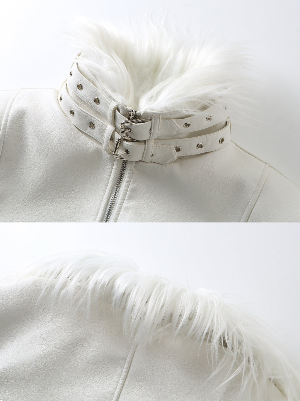 White Devil Faux Fur Collar Leather Jacket